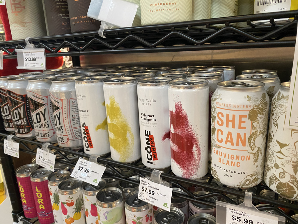 Cans on shelf at Central Market